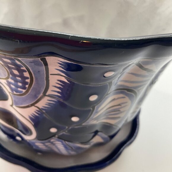 New Handcrafted HandPainted Talavera Pottery Planter Saucer Blue White - Picture 12 of 15